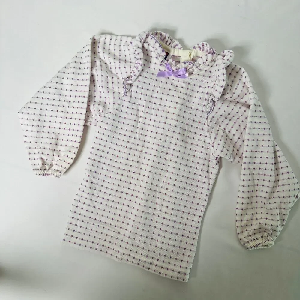 Vintage 1980s Carters Purple Diamond Dotted Ruffle Balloon Sleeve Top Sz 4T